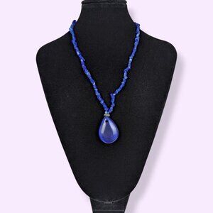 (2/$20) V. Blue Glass Chatoyant Pendant Necklace